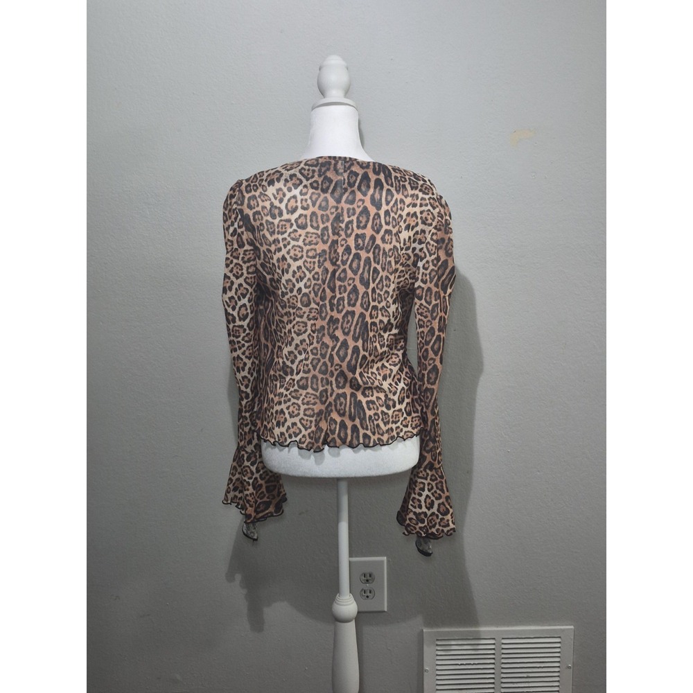 Alberto Makali Leopard Print Buckle Top L Brown Animal V-Neck Long Sleeve Blouse - Picture 8 of 10
